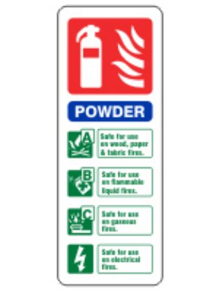 Sign - Extinguisher Powder Self Adhesive Vinyl 20 x 7.5cm Red And Green On White