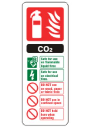 Sign - Extinguisher Co2 Self Adhesive Vinyl 20 x 7.5cm Red And Green On White