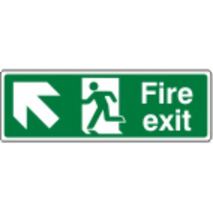 Sign - Fire Exit Up Left Self Adhesive Vinyl 30 x 10cm White On Green