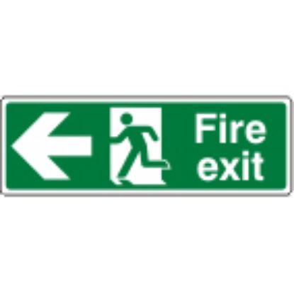 Sign - Fire Exit Left Self Adhesive Vinyl 30 x 10cm White On Green