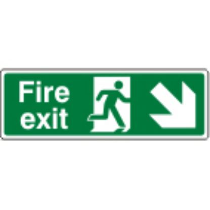 Sign - Fire Exit Down Right Self Adhesive Vinyl 30 x 10cm White On Green