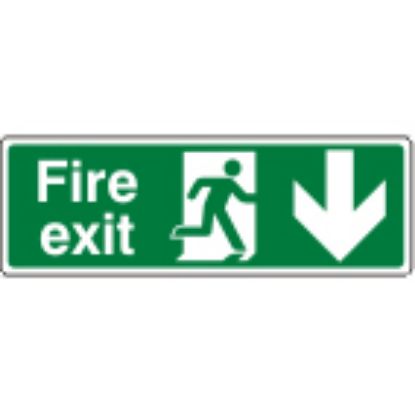 Sign - Fire Exit Down Self Adhesive Vinyl 30 x 10cm White On Green