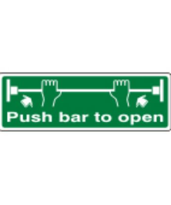 Sign - Push Bar To Open Self Adhesive Vinyl 45 x 15cm White On Green