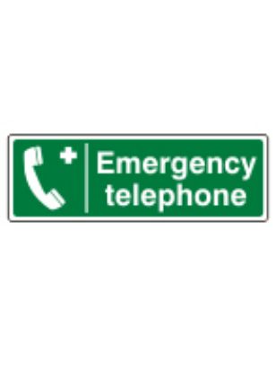 Sign - Emergency Telephone Self Adhesive Vinyl 30 x 10cm White On Green