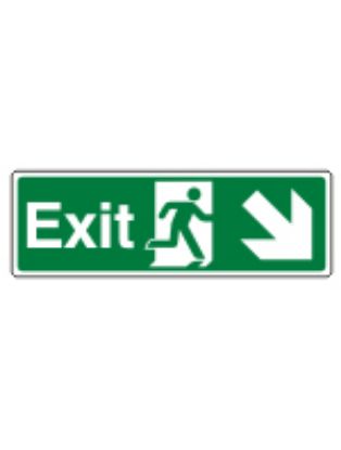 Sign - Exit Down Right Self Adhesive Vinyl 30 x 10cm White On Green
