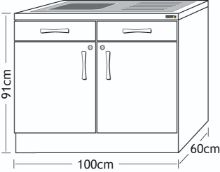 Cabinet Sink Unit White 100cm With White Worktop (Excludes Sink/Taps)